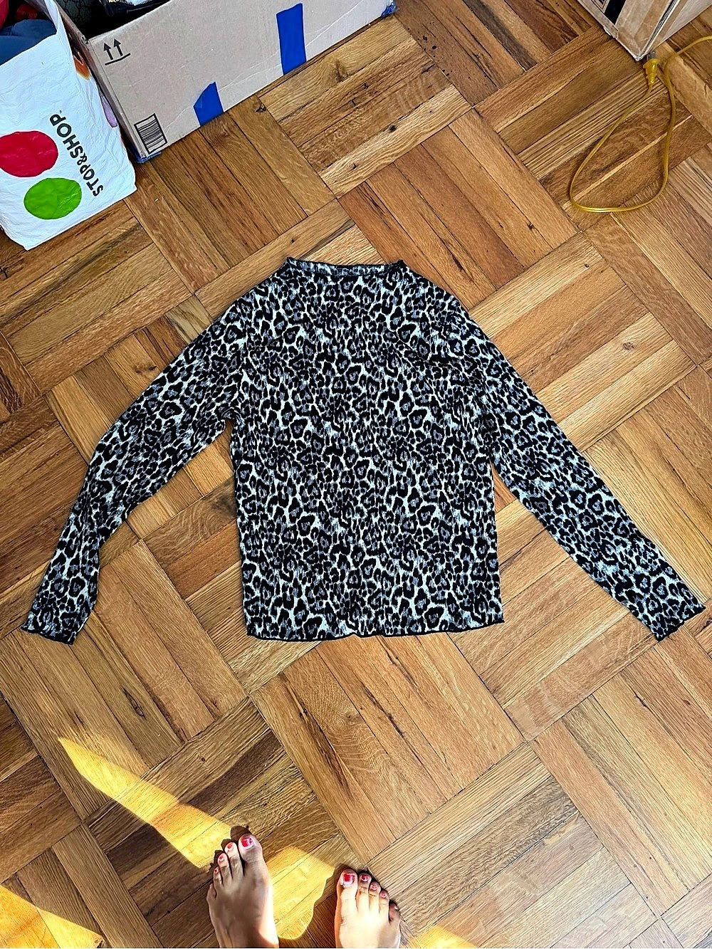 Leopard Print Long Sleeve Top in Black & White
